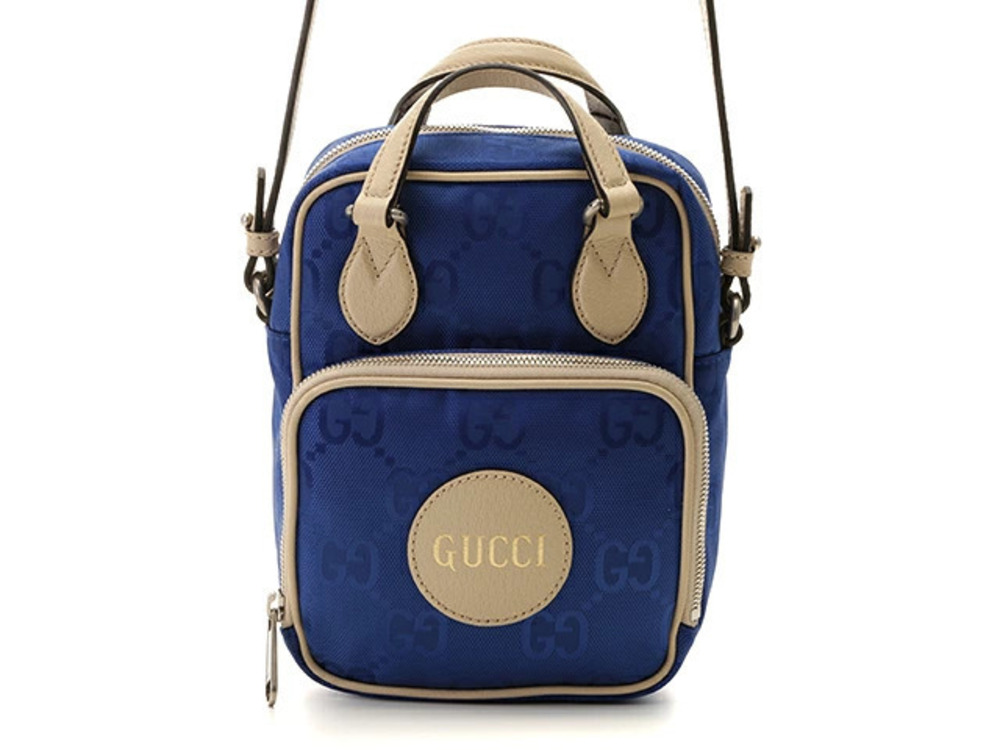 Gucci Shoulder Bag Off the Grid Blue Beige Cream Leather HU